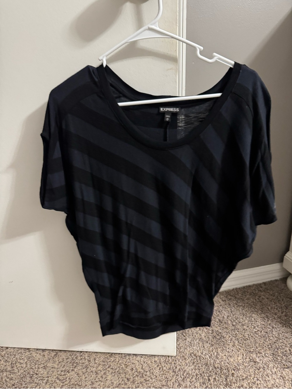 Express Black Striped Short Sleeve Women's Top